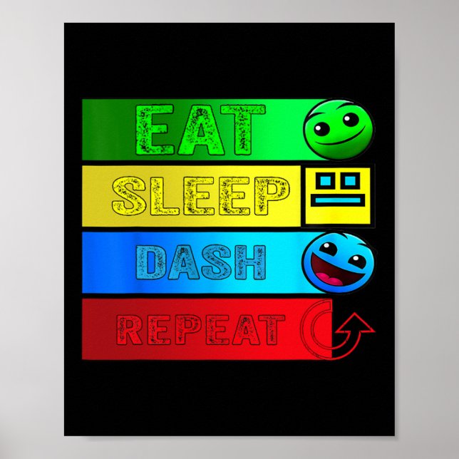 Póster Comer Sleep Dash Repetir videojuego Geometría Vide (Frente)