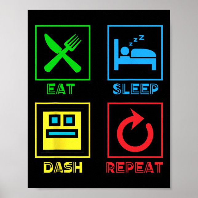 Póster Comer Sleep Dash Repetir videojuego Geometría Vide (Frente)