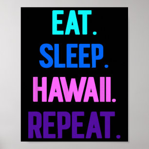Póster Comer Sleep Hawaii Repetir Aloha Vibes Tiki Luau P