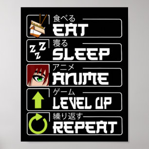 Póster Comer Sueño Anime Nivel Arriba Repetir Otaku Anime