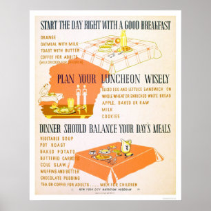 Póster Comer Wisely Stay Healthy 1942 WPA