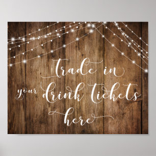 Póster Comercio de madera y luces en el Rótulo bar de ent