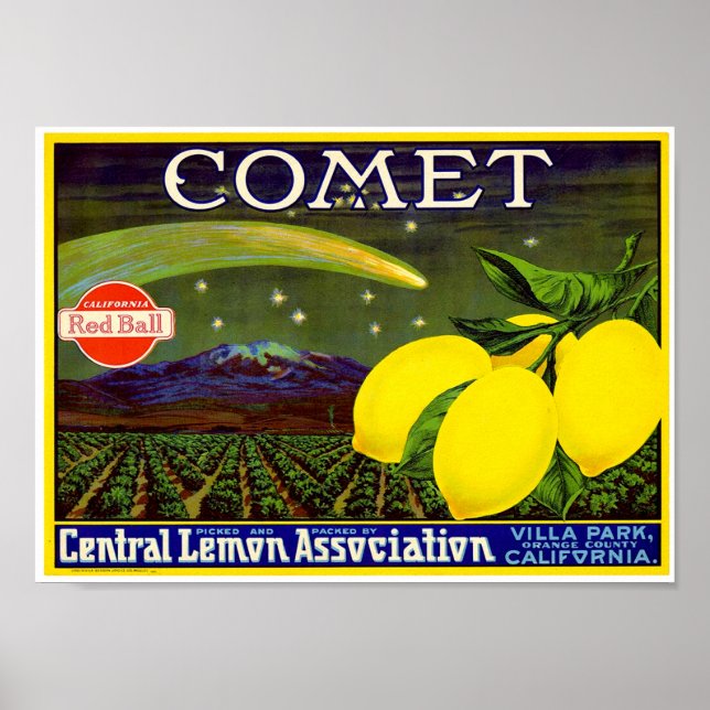 Póster Comet Brand Lemon Crate Label Western Litho Co (Frente)