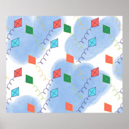 Póster Cometas Caprichosas Patrón Cielo Multicolor