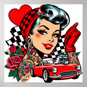 Póster Comic Chica Retro Rockabilly
