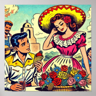 Póster Comic De Pareja De Amor Retro