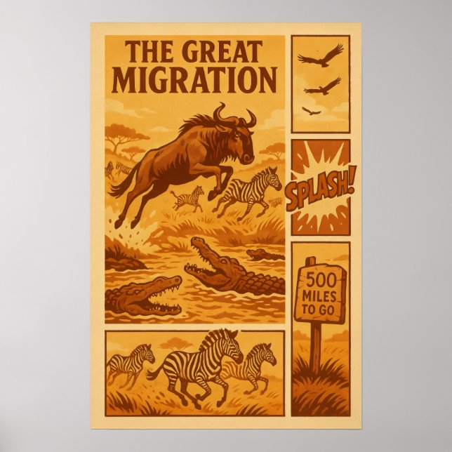 Póster Cómic Vintage de Safari: La Gran Migración (Frente)