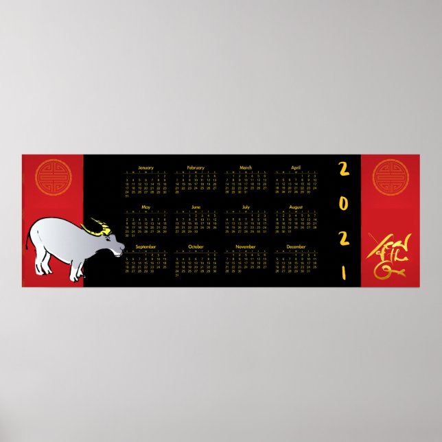Póster Comics Chino Año Ox 2021 Calendario 36x12 Poster (Frente)