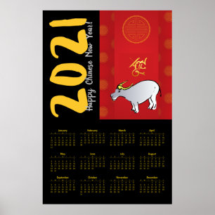 Póster Cómics Chinos Año Ox 2021 Calendario 24x36 P
