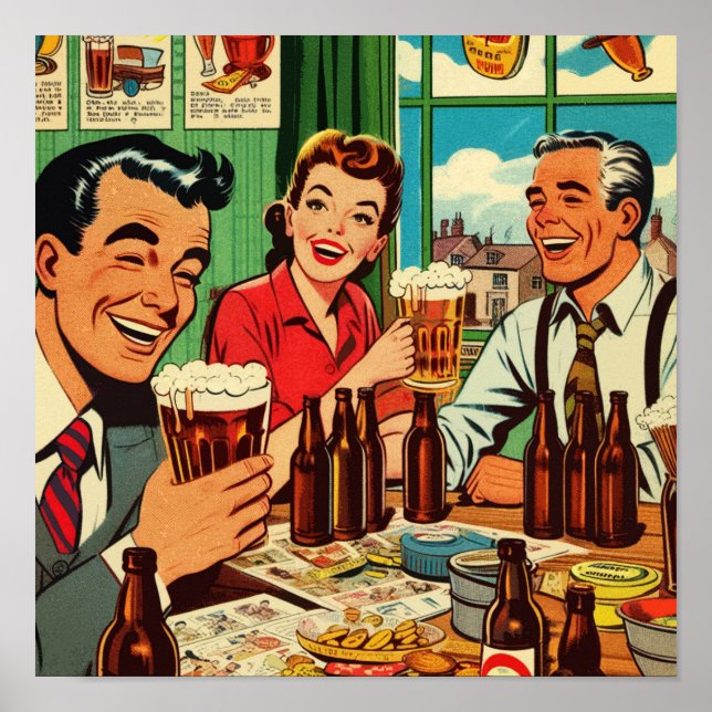 Póster Comics de cerveza Retro Bar (Frente)