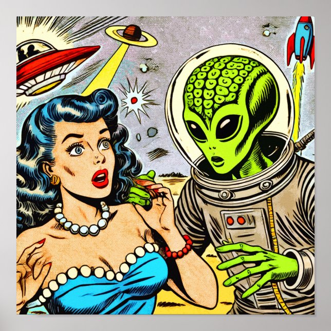 Póster Cómics de ciencia ficción retro para extranjeros (Frente)