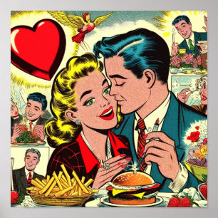 Póster Comics de parejas de amor retro