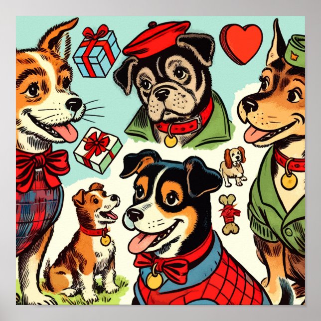 Póster Cómics de perros retro curados (Frente)