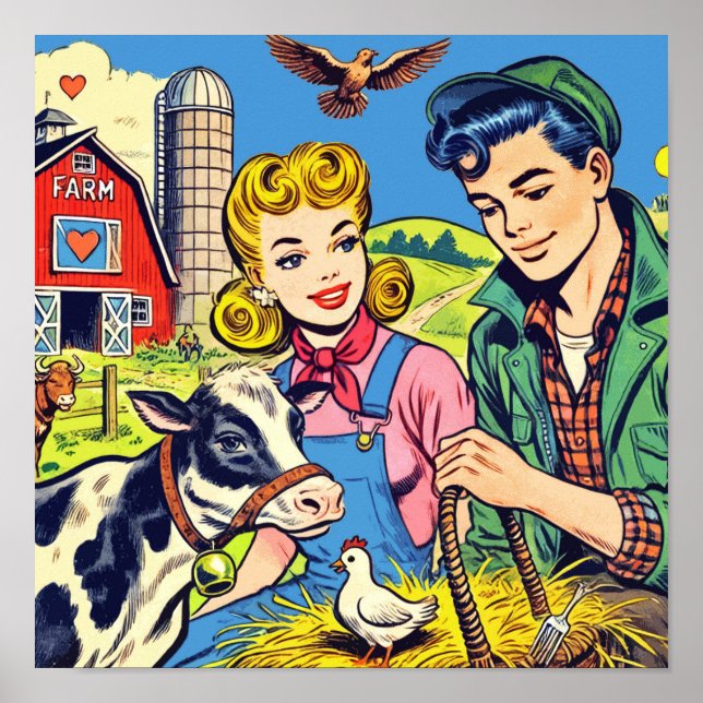 Póster Cómics Retro de Granjas (Frente)
