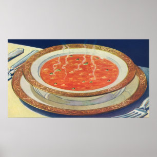 Póster Comida antigua, tazón caliente de sopa de tomate c