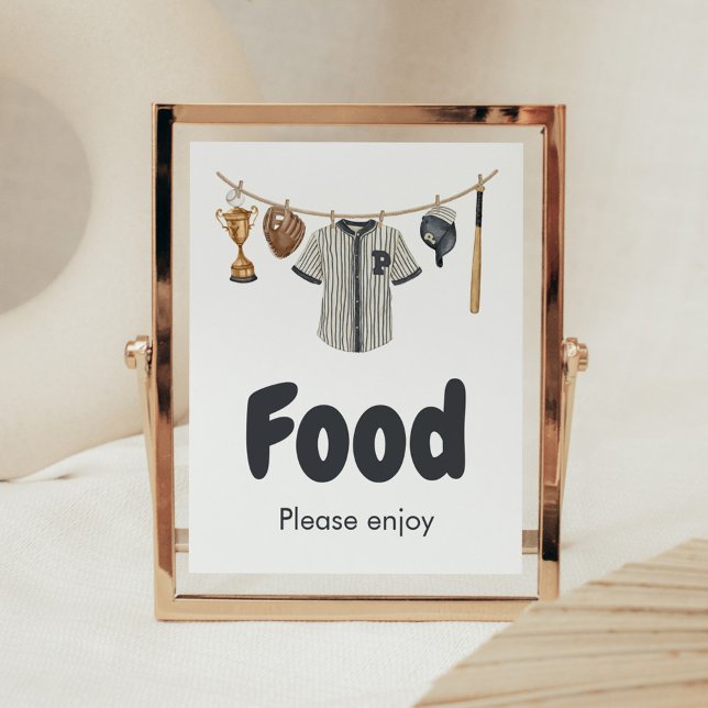 Póster Comida Baby Shower de beisbol para niños pequeños (Baseball Little Slugger Clothesline Baby Shower Food Sign)