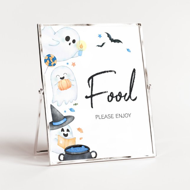 Póster Comida Baby Shower de Blue Little Boo Halloween (Blue Little Boo Baby Shower Food Sign)