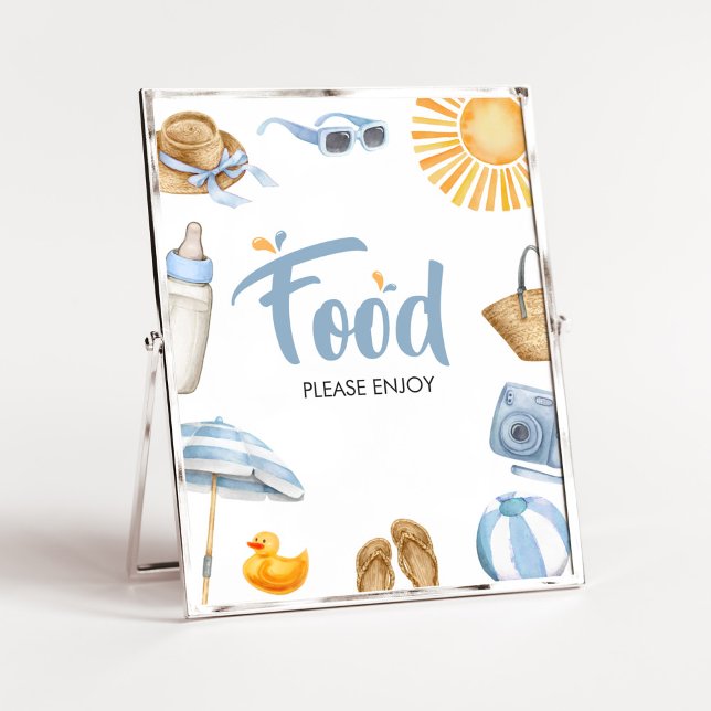 Póster Comida Baby Shower de Blue Splish (Boy Summer Beach Baby Shower Food Sign)