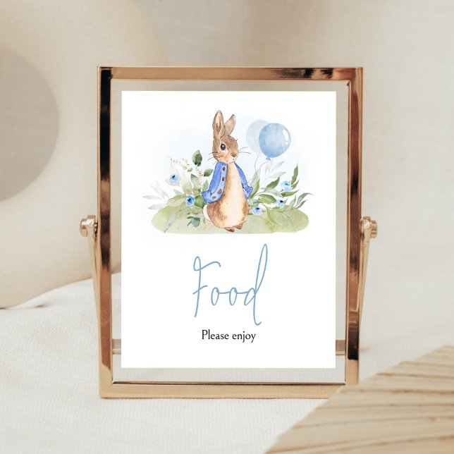 Póster Comida Baby Shower de Boy Peter Rabbit (Peter Rabbit Balloon Spring Baby Shower Food Sign)