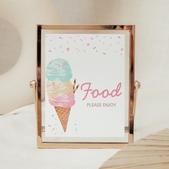 Póster Comida Baby Shower de helados (Ice Cream Sprinkled with Love Baby Shower Food Sign)