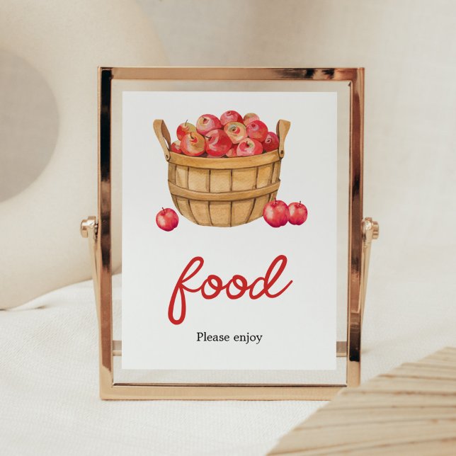 Póster Comida Baby Shower de la cesta de Apple (Fall Apple Baby Shower Food Sign)