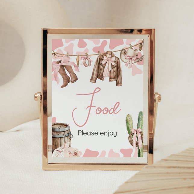 Póster Comida Baby Shower de una niña pequeña (A Little Cowgirl Clothesline Baby Shower Food Sign)