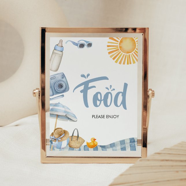 Póster Comida Baby Shower de verano de Blue Beach (Boy Splish Splash Baby Shower Food Sign)