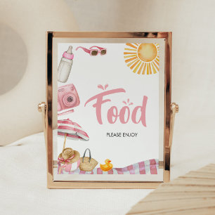 Póster Comida Baby Shower de verano de playa rosa