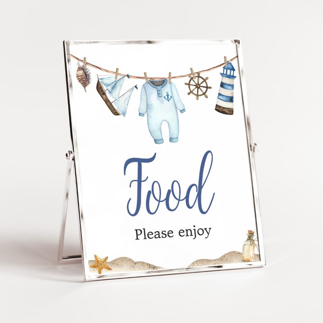 Póster Comida Baby Shower Nautical Sailor Ahoy (Nautical Ahoy Baby Shower Food Sign )