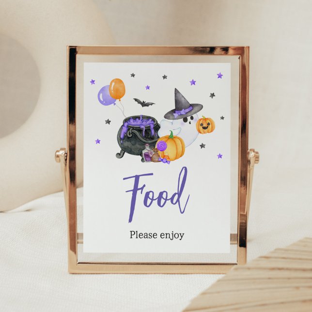 Póster Comida Baby Shower Purple Little Boo Ghost (Ghost Halloween Baby Shower Food Sign)