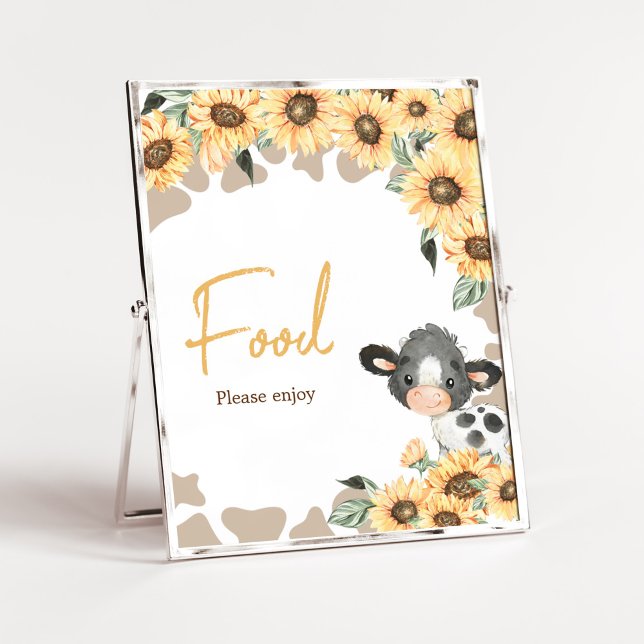 Póster Comida Baby Shower Sunflower Holy Cow (Summer Highland Cow Baby Shower Food Sign)