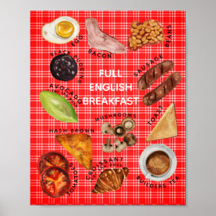Póster Comida completa de café de desayuno inglés