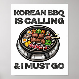 Póster Comida coreana de barbacoa con barbacoa y bbq dive
