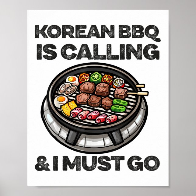 Póster Comida coreana de barbacoa con barbacoa y bbq dive (Frente)