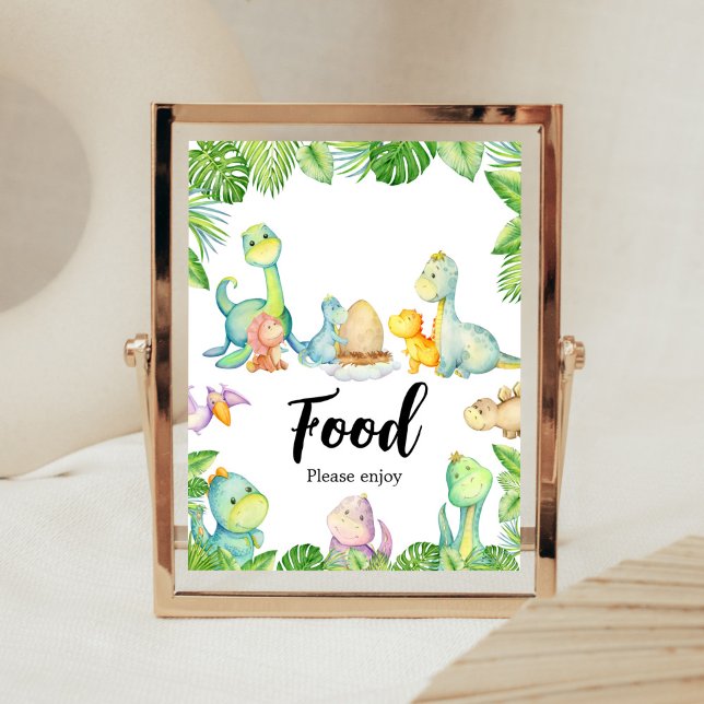 Póster Comida Cute Dinosaur Baby Shower (Greenery Dinosaur Baby Shower Food Sign)