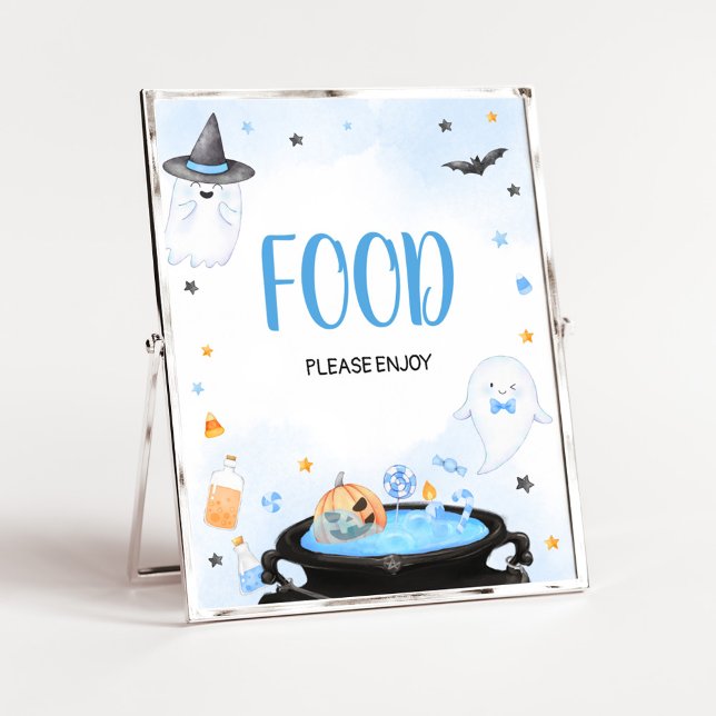 Póster Comida de Baby Shower Boo-y Halloween (Blue Oh Sheet Baby Shower Food Sign)
