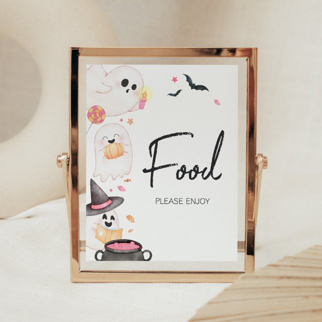 Póster Comida de Baby Shower de Pink Little Boo Halloween (Pink Little Boo Baby Shower Food Sign)