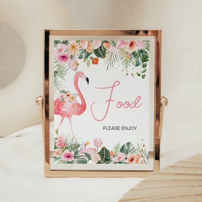 Póster Comida de Baby Shower Flamingo Tropical (Floral Flamingle Baby Shower Food Sign)