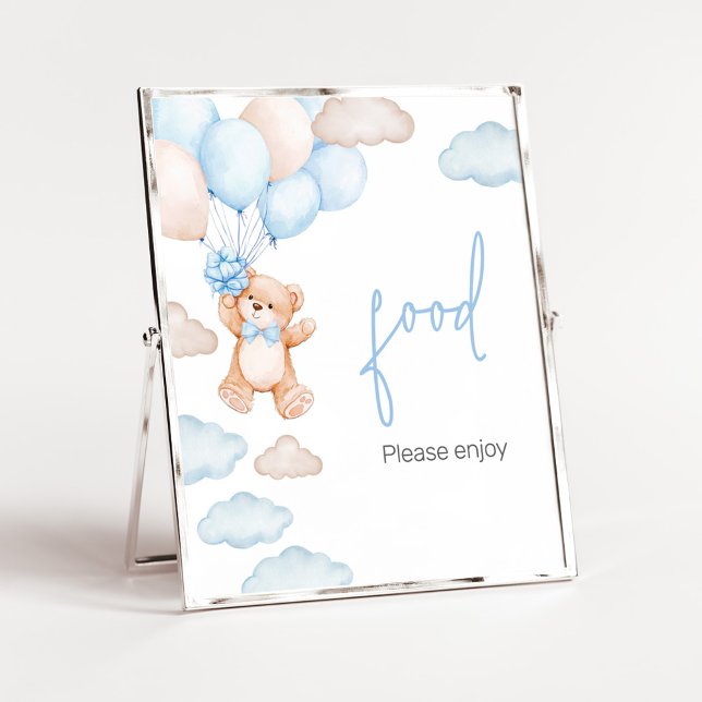 Póster Comida de Baby Shower Globo Oso Azul (Blue Baby Bear Balloon Baby Shower Food Sign)