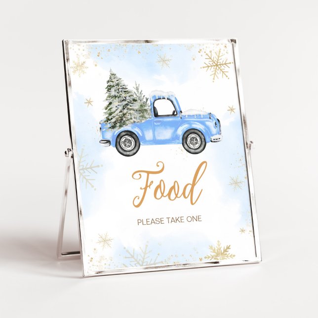 Póster Comida de camión azul de invierno (Blue Baby It's Cold Outside Baby Shower Food Sign)