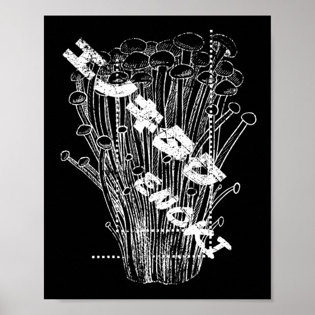 Póster Comida de hongos japoneses con letras Enoki blanca (Frente)