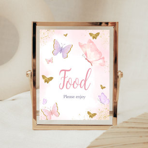 Póster Comida de primavera de mariposa dorada rosa