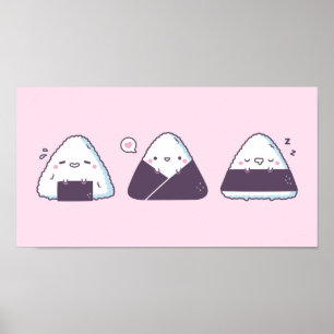 Póster Comida Japonesa Adorable Onigiri Dibujos Divertido
