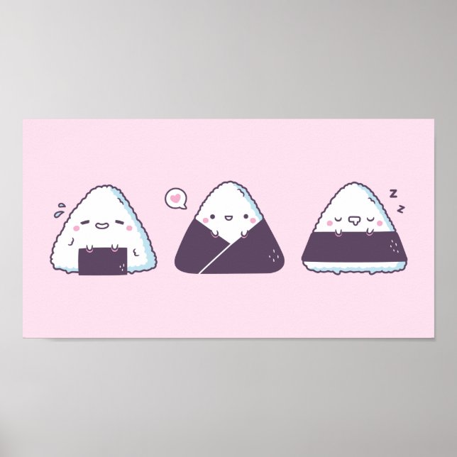 Póster Comida Japonesa Adorable Onigiri Dibujos Divertido (Frente)