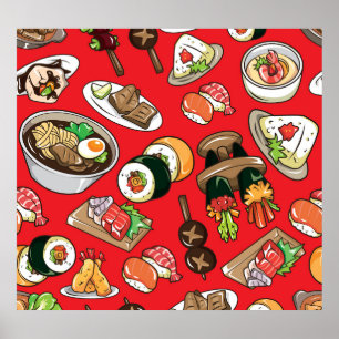 Póster Comida japonesa: Patrón cultural sin foco