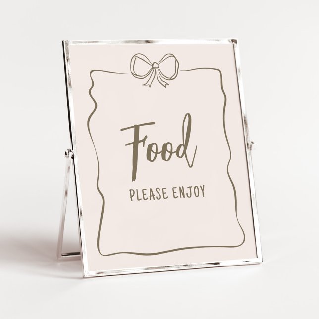 Póster Comida minimalista Coquette Baby Shower (Minimalist Coquette Baby Shower Food Sign)