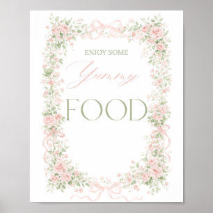 Póster Comida para Baby Shower de niña Floral Bow Baby en