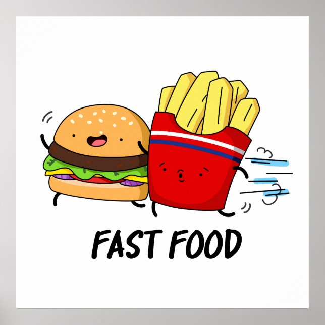 Póster Comida Rápida Burguesa Graciosa Y Bollos De Fries (Frente)