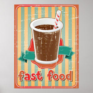 Póster Comida rápida con bebida estilo retro