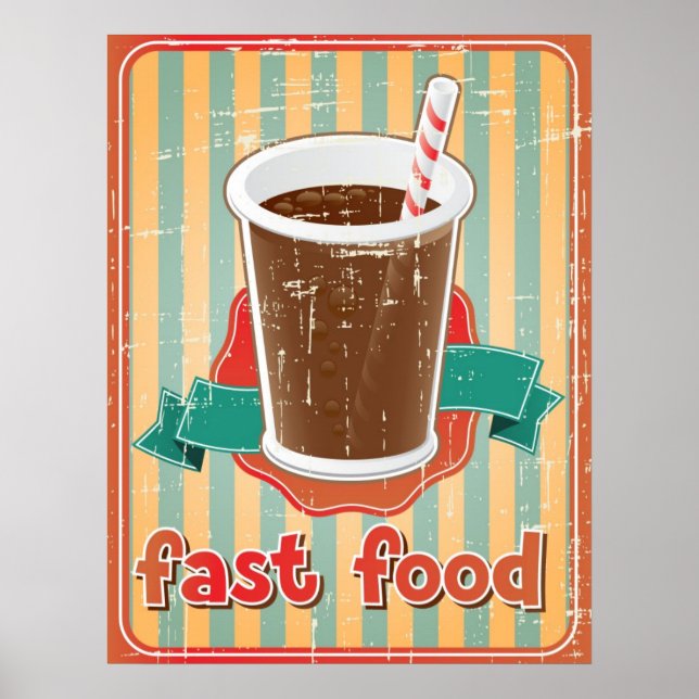 Póster Comida rápida con bebida estilo retro (Frente)